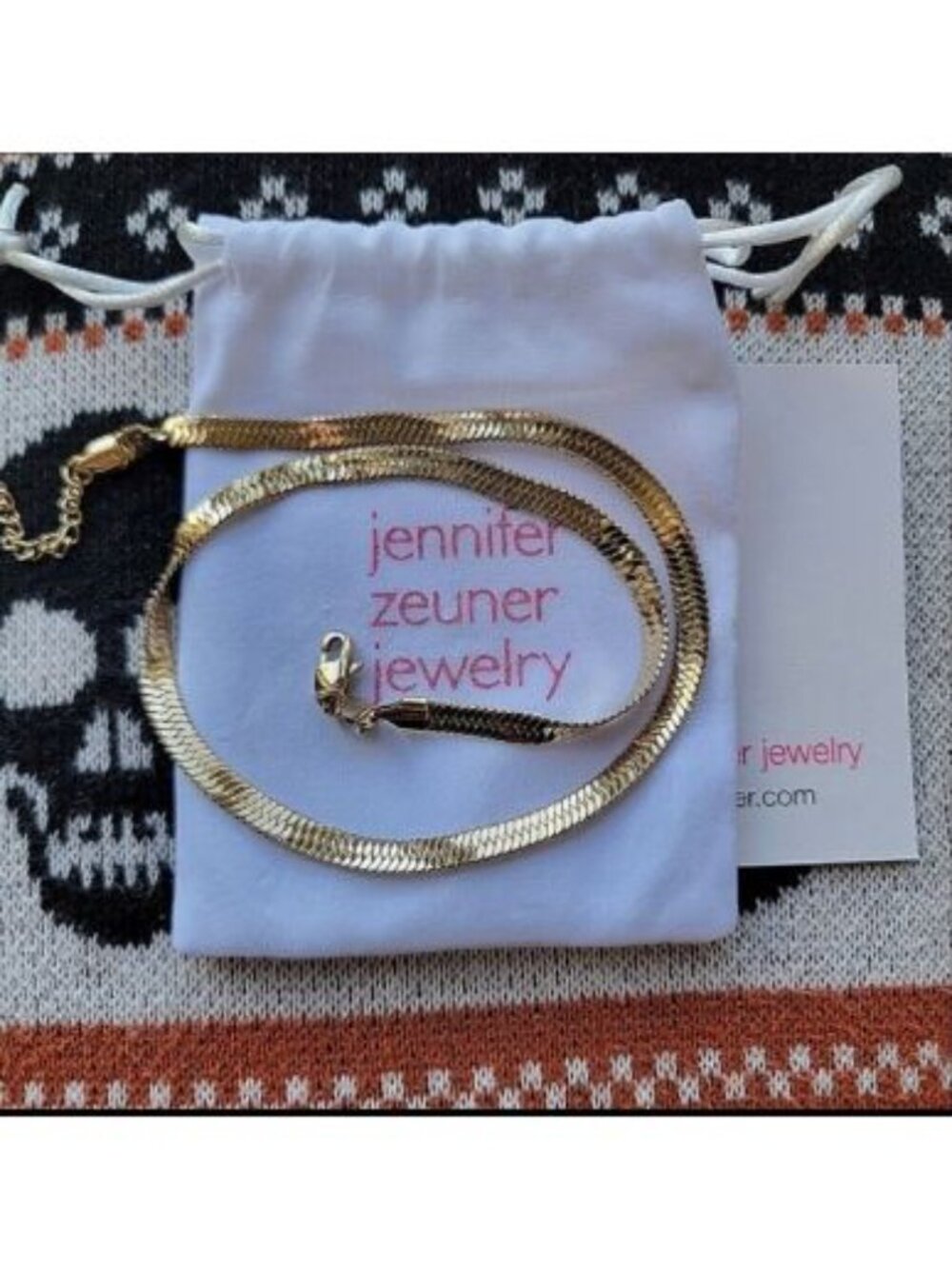 Jennifer Zeuner Hamilton 14K Gold Plated Herringbone Chain Necklace Choker NWT - Picture 10 of 14